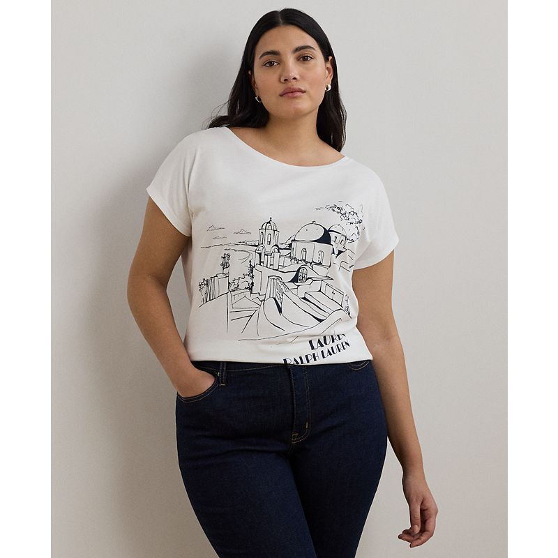 저지 그래픽 티셔츠 Plus Size Cotton-Blend Jersey Graphic Tee 20649540 White