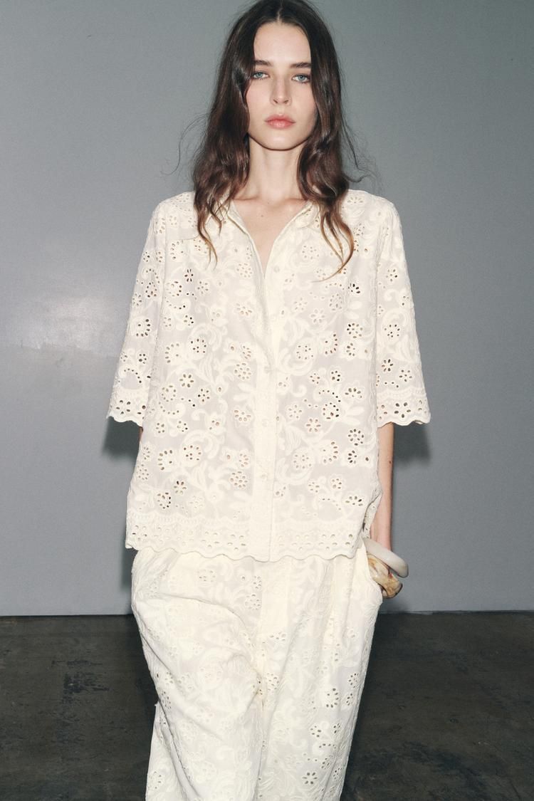 컬렉션 셔츠 자수 ZW COLLECTION SHIRT WITH CUTWORK EMBROIDERY 425754655