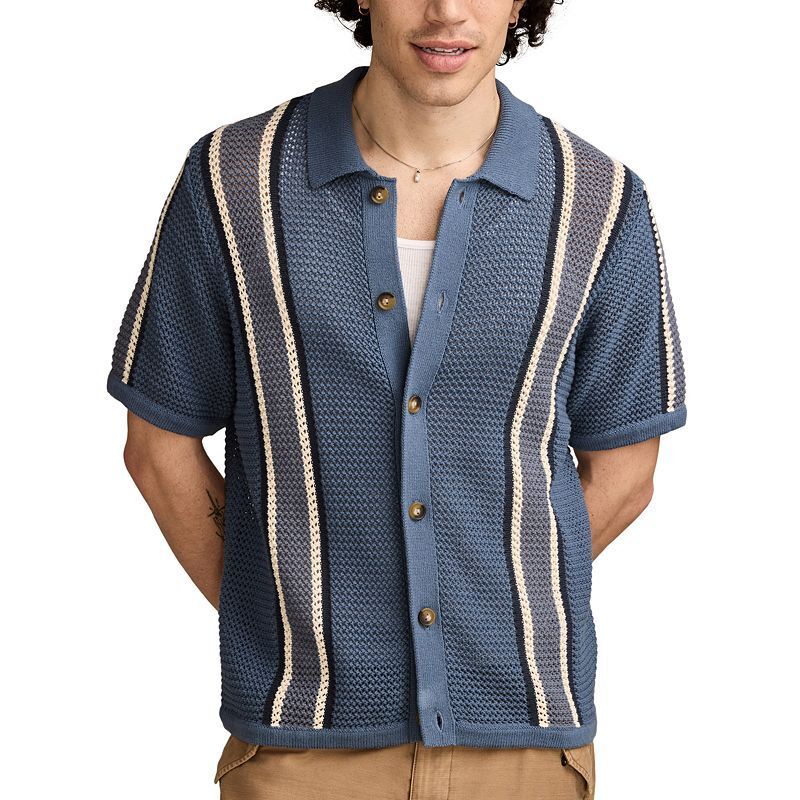 남성 숏 슬리브 스트라이프 셔츠 Men's Short Sleeve Striped Button-Front Shirt 21761400 Bluefin