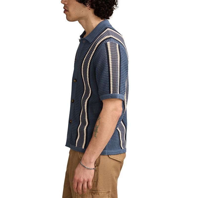 남성 숏 슬리브 스트라이프 셔츠 Men's Short Sleeve Striped Button-Front Shirt 21761400 Bluefin