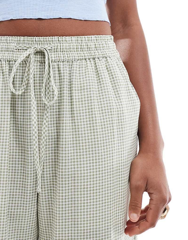 코튼 바지 & Cotton On   90s Haven   Hose im Leinen-Look mit grunem Mikrokaromuster und weitem Bein 208039116Grün/Winziges Karomuster