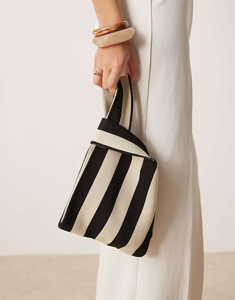 클러치 스트라이프 Clutch in Schwarzweiß gestreift mit Schlaufenhenkel 208416680Schwarz-weiß gestreift