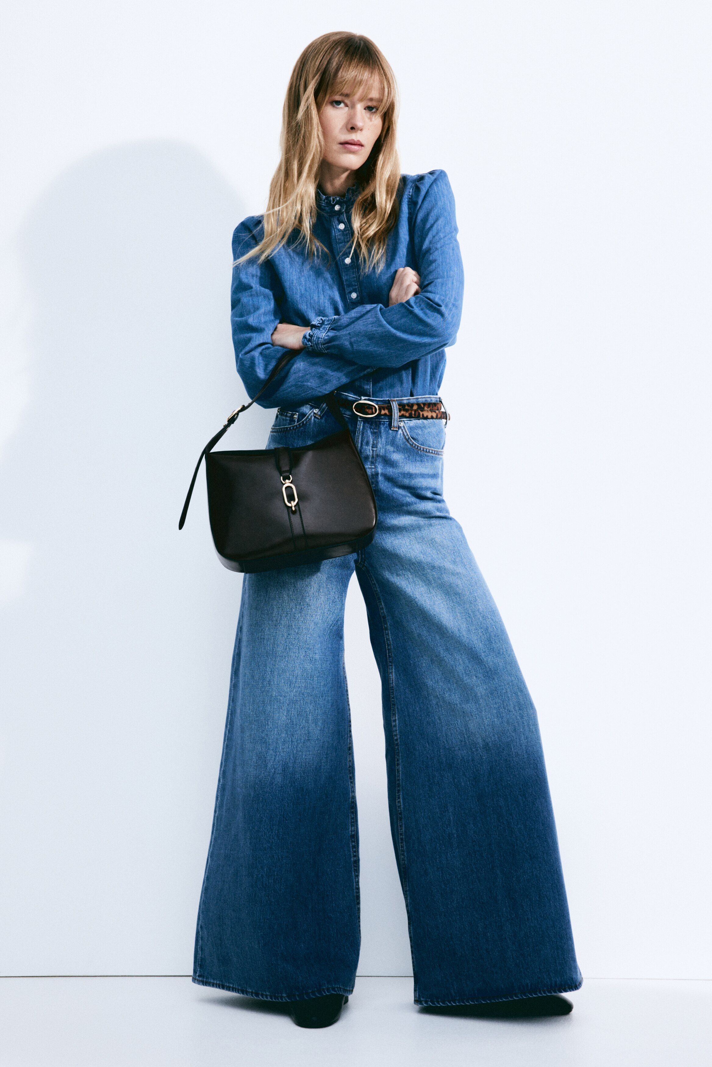 데님 블라우스 Frill-trimmed denim blouse 1260356001