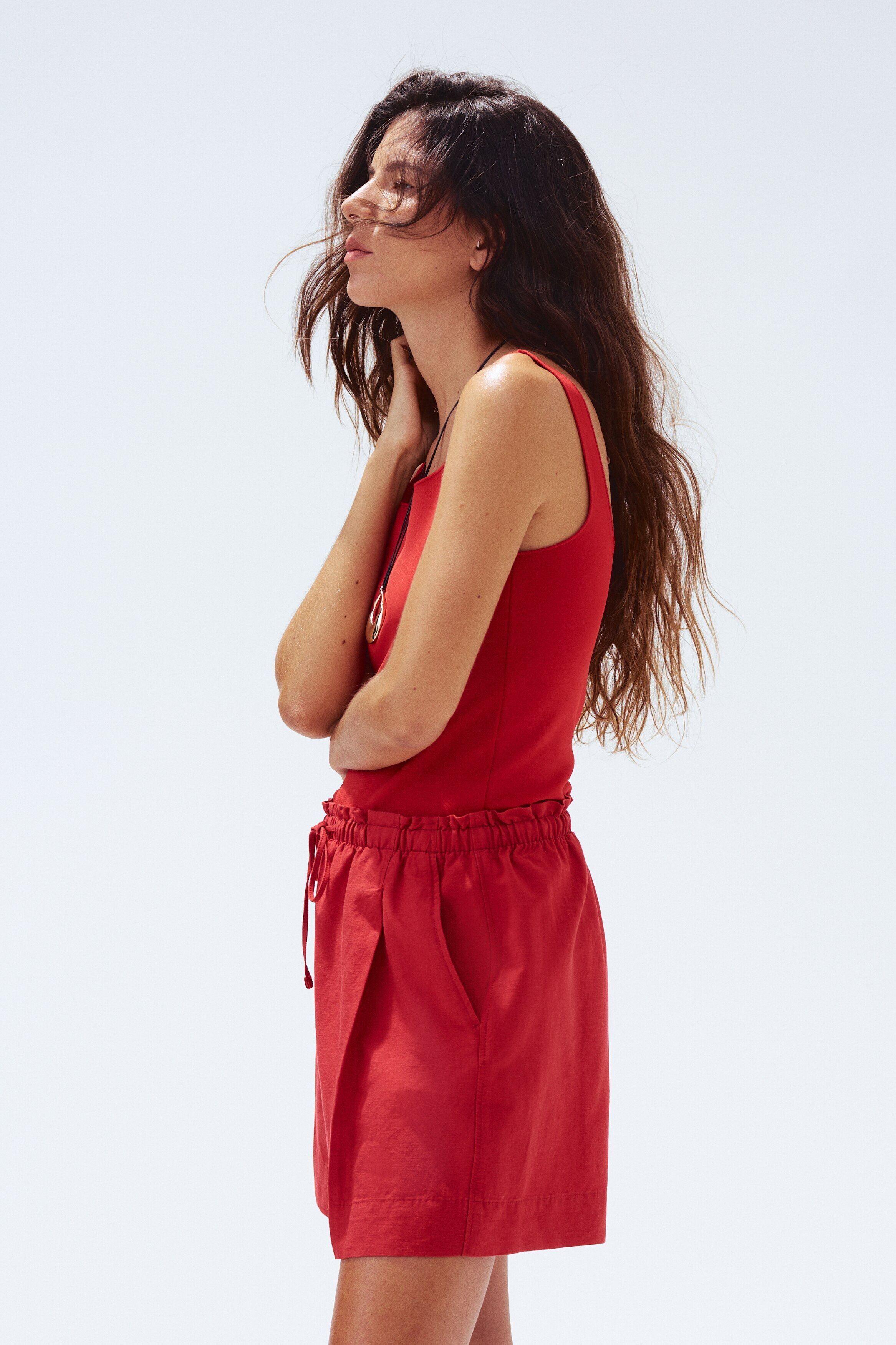 드로우스트링 바지 Linen-blend drawstring shorts 1259172001
