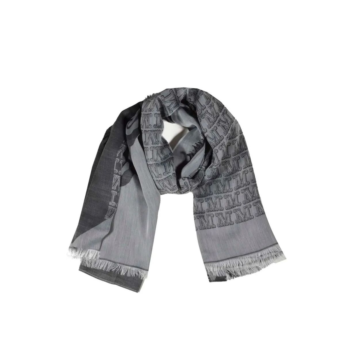 막스 마라 실크 코튼 자카드 그레이 스카프 Max Mara Geode Shawl In Silk And Cotton Jacquard Gray And B Grey                        Leichter Schal A0643138