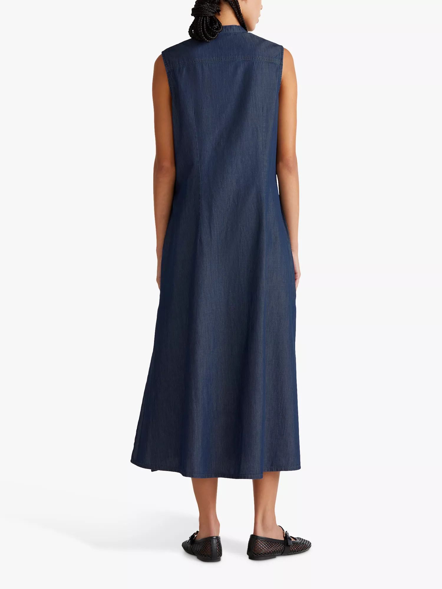 민소매 데님 드레스 다크 블루 Sleeveless Denim Dress, Dark Blue 113606598