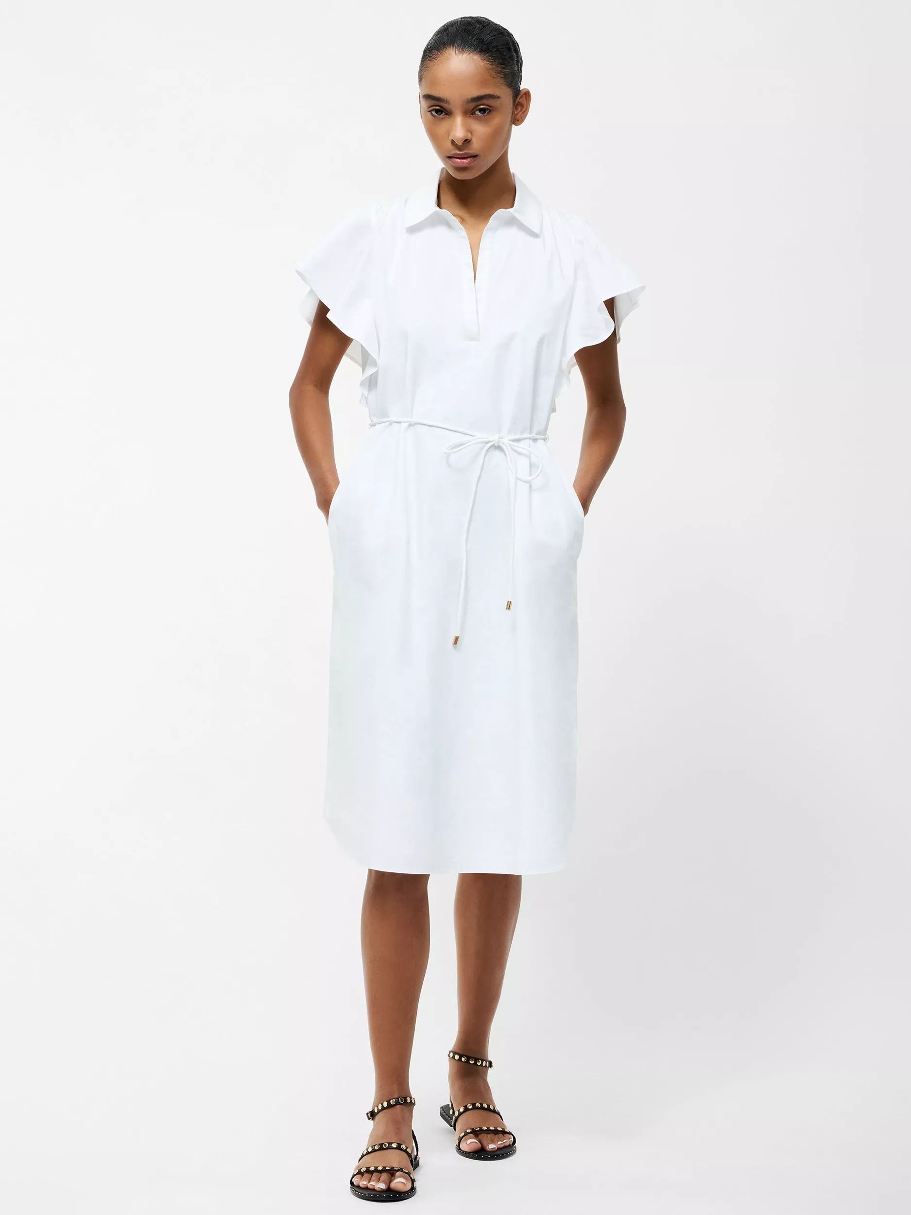 코튼 벨트 드레스 Cambria Cotton Belted Dress 113603317 Linen White
