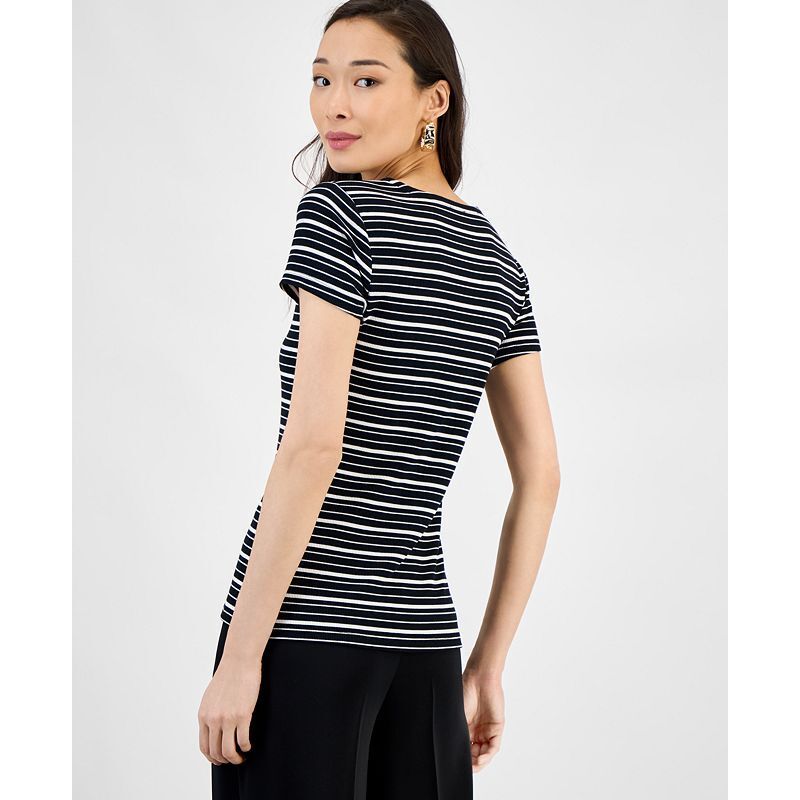 여성 탑 Women's Ribbed Scoop-Neck Top, Exclusively at Macy's 20008000 Oda Stripe Blk