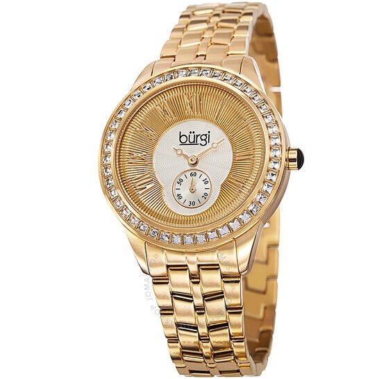 실버 골드 다이얼 골드톤 스틸 여성 시계 Burgi Silver and Gold Dial Gold-tone Steel Ladies Watch BUR106YG BUR106YG
