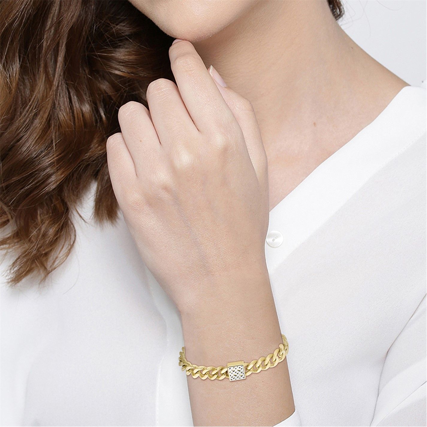 여성 보스 라이트 옐로우 골드 팔찌 Ladies BOSS Caly Light Yellow Gold IP Bracelet Gold/Silver 76874210