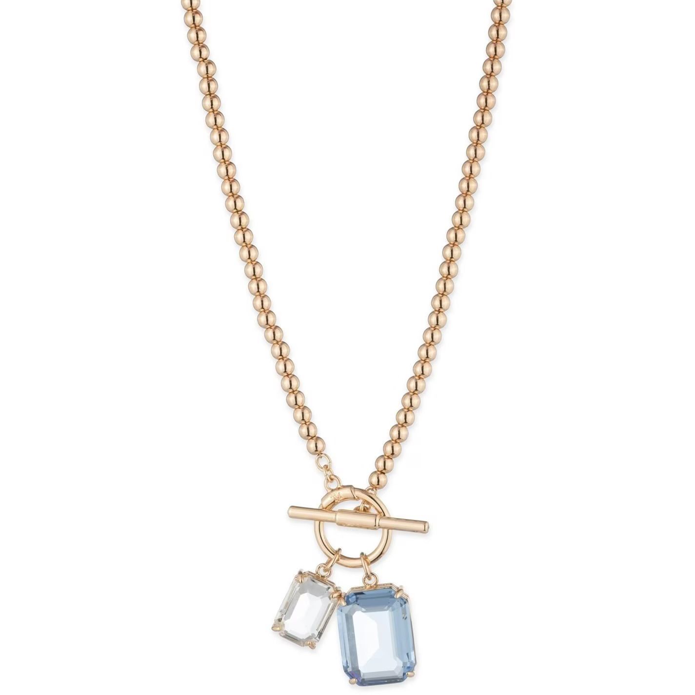 로렌 랄프 크리스탈 라이트 골드 목걸이 Lauren Ralph Lauren Pareidolia Clear Crystal & Light Sapphire Gold Necklace 753222 Gold / Blue