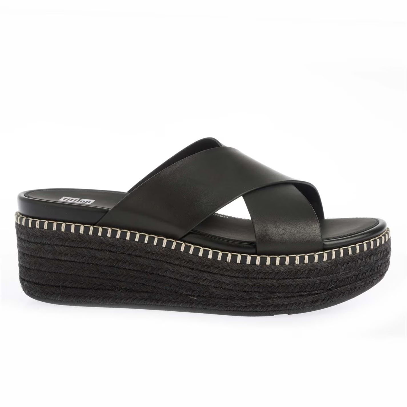 에스파드류 웨지 슬리퍼 샌들 블랙 Eloise Espadrille Wedge Cross Slide Sandals Black 01585903