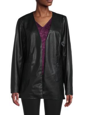 포우 가죽 자켓 Faux Leather Collarless Jacket 0400017491000 BLACK