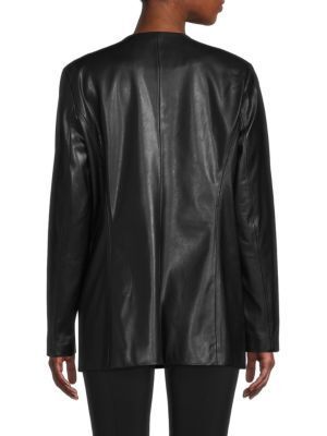 포우 가죽 자켓 Faux Leather Collarless Jacket 0400017491000 BLACK