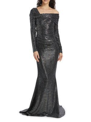 시퀸 드레스 Off-The-Shoulder Sequin Gown 0400022513652 BLACK