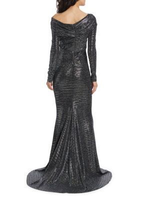 시퀸 드레스 Off-The-Shoulder Sequin Gown 0400022513652 BLACK