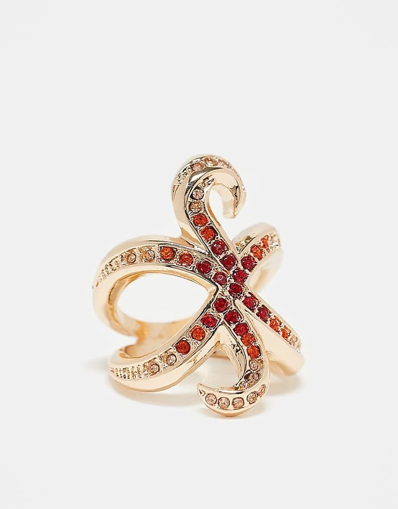 Goldfarbener Seestern-Ring mit roten Schmucksteinen 208446199Goldfarben