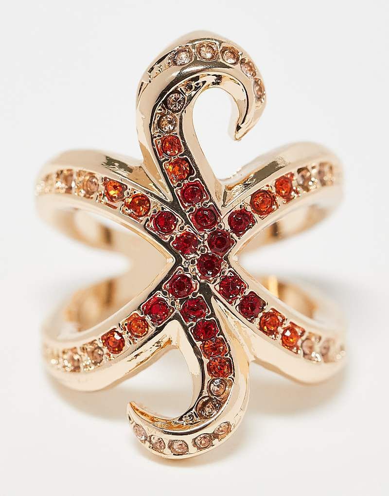 Goldfarbener Seestern-Ring mit roten Schmucksteinen 208446199Goldfarben