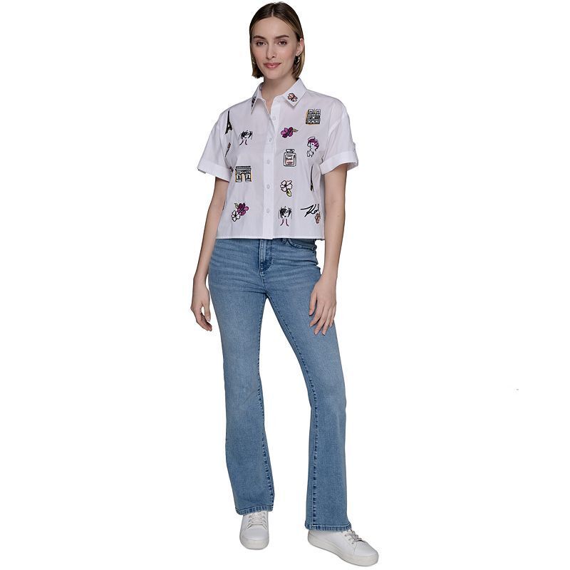 쁘띠 코튼 자수 반팔 셔츠 Petite Cotton Embroidered Short-Sleeve Shirt 21893944 White