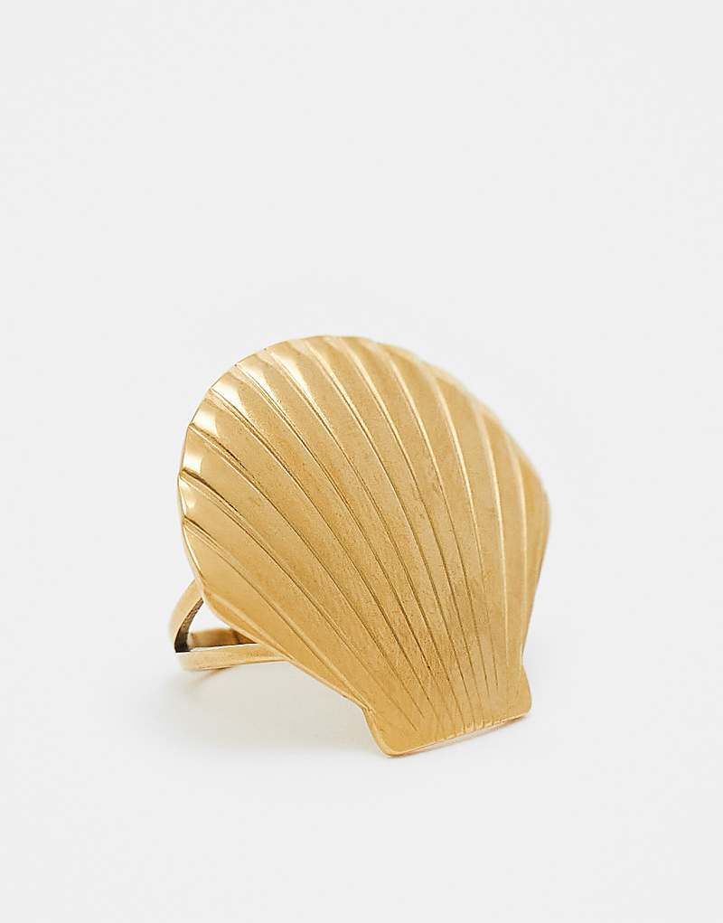 반지 Verstellbarer goldfarbener Ring aus Edelstahl großem Muschelmotiv 207991721GOLD