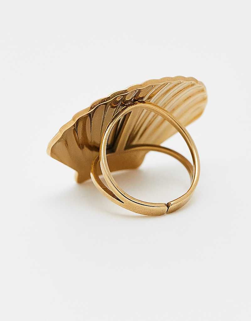 반지 Verstellbarer goldfarbener Ring aus Edelstahl großem Muschelmotiv 207991721GOLD