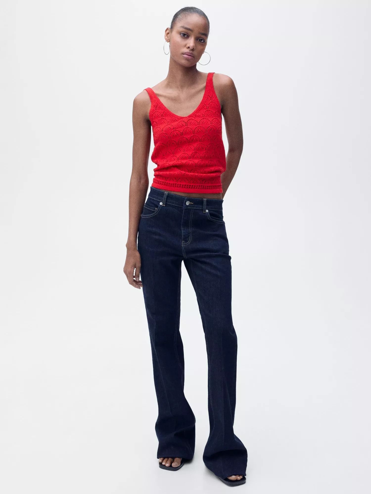 코튼 블렌드 민소매 탑 레드 Sito Cotton Blend Sleeveless Top, Red 113596155