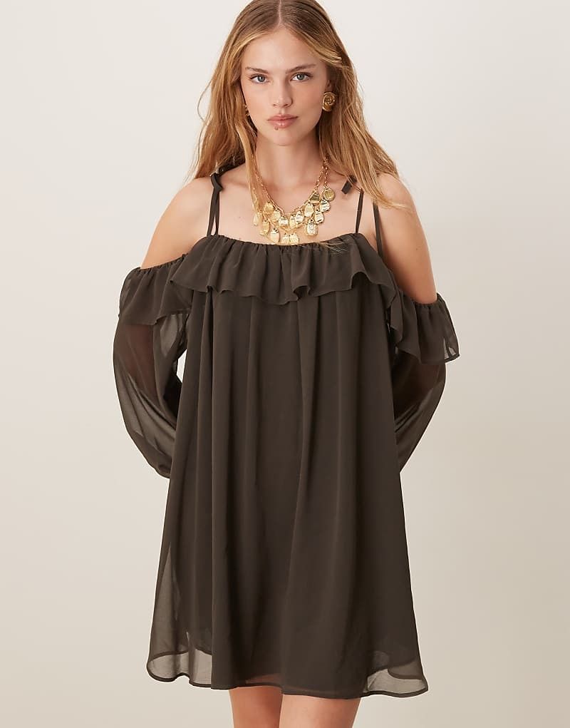 Schulterfreies Mini-Hangerkleid in Anthrazit 208640157Schwarz