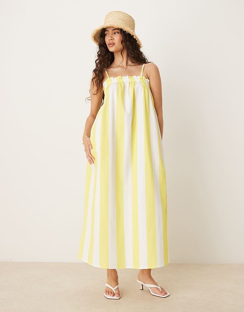 옐로우 스트라이프 Ausgestelltes Maxikleid aus Popeline in Gelb gestreift 208893415Gelb gestreift