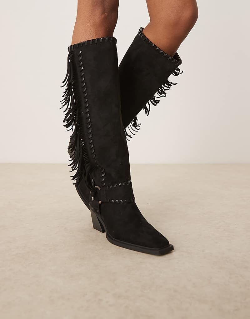 블랙 수술 Cristina   Kniehohe Cowboystiefel in Schwarz mit Fransen 207819029Schwarz