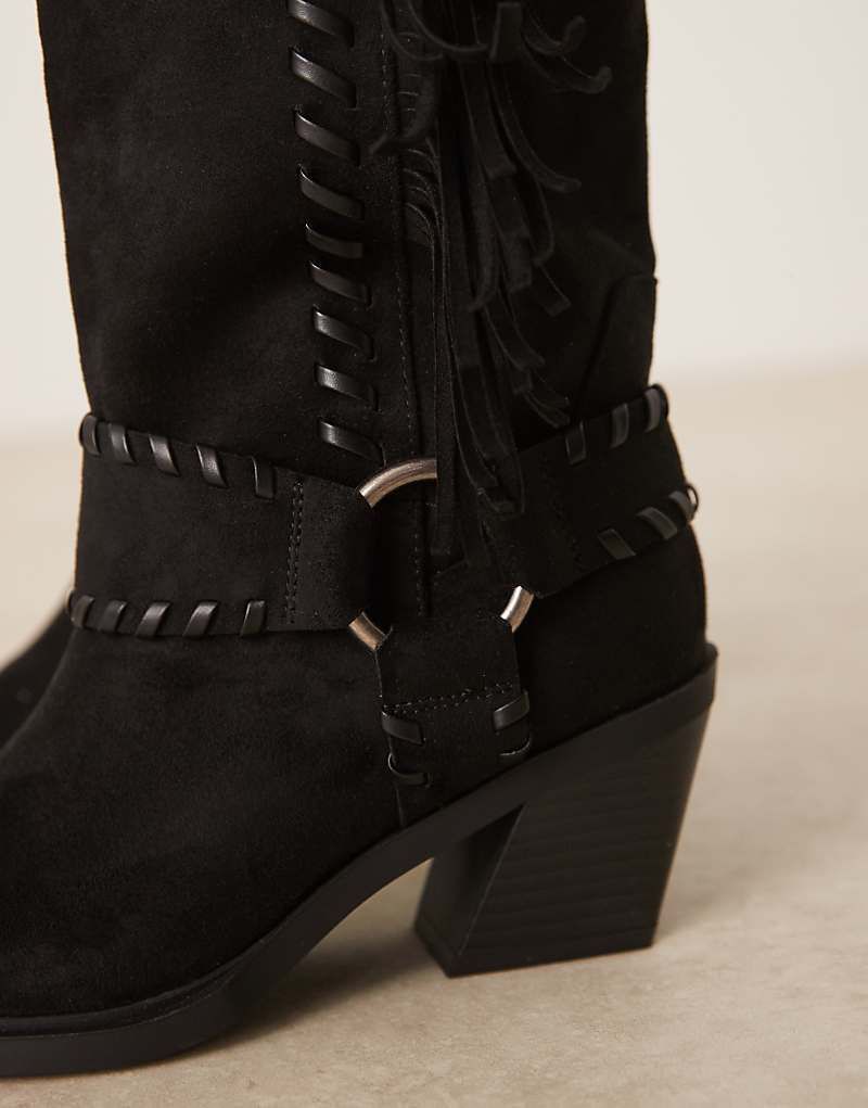 블랙 수술 Cristina   Kniehohe Cowboystiefel in Schwarz mit Fransen 207819029Schwarz