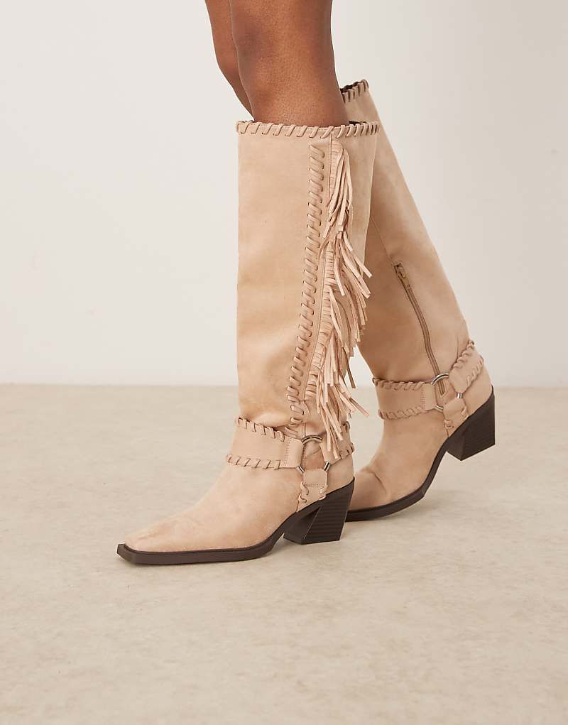 베이지 수술 Cristina   Kniehohe Cowboystiefel in Beige mit Fransen 207819222STEIN