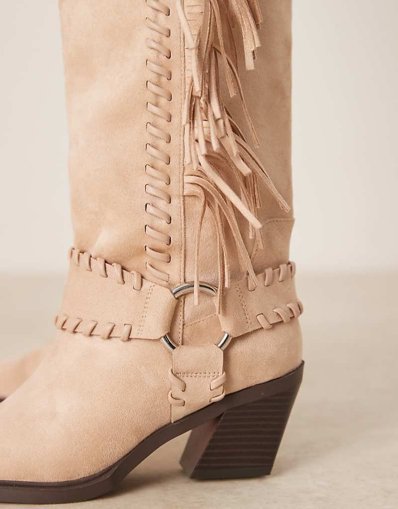 베이지 수술 Cristina   Kniehohe Cowboystiefel in Beige mit Fransen 207819222STEIN