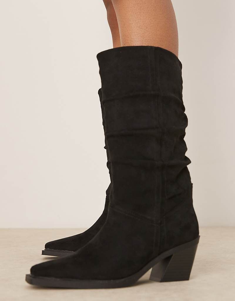 블랙 Chosen   Kniehohe Cowboystiefel aus Wildlederimitat in Schwarz mit lockerem Schaft 207818653Schwarz