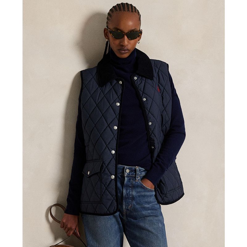 여성 퀼티드 베스트 Women's Corduroy-Trim Quilted Vest 20475167 Navy