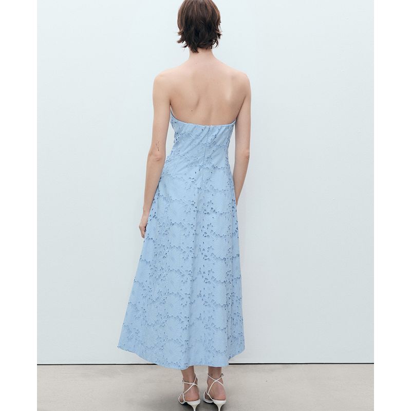여성 자수 드레스 Women's English Embroidered Strapless Dress 20758721 Blue