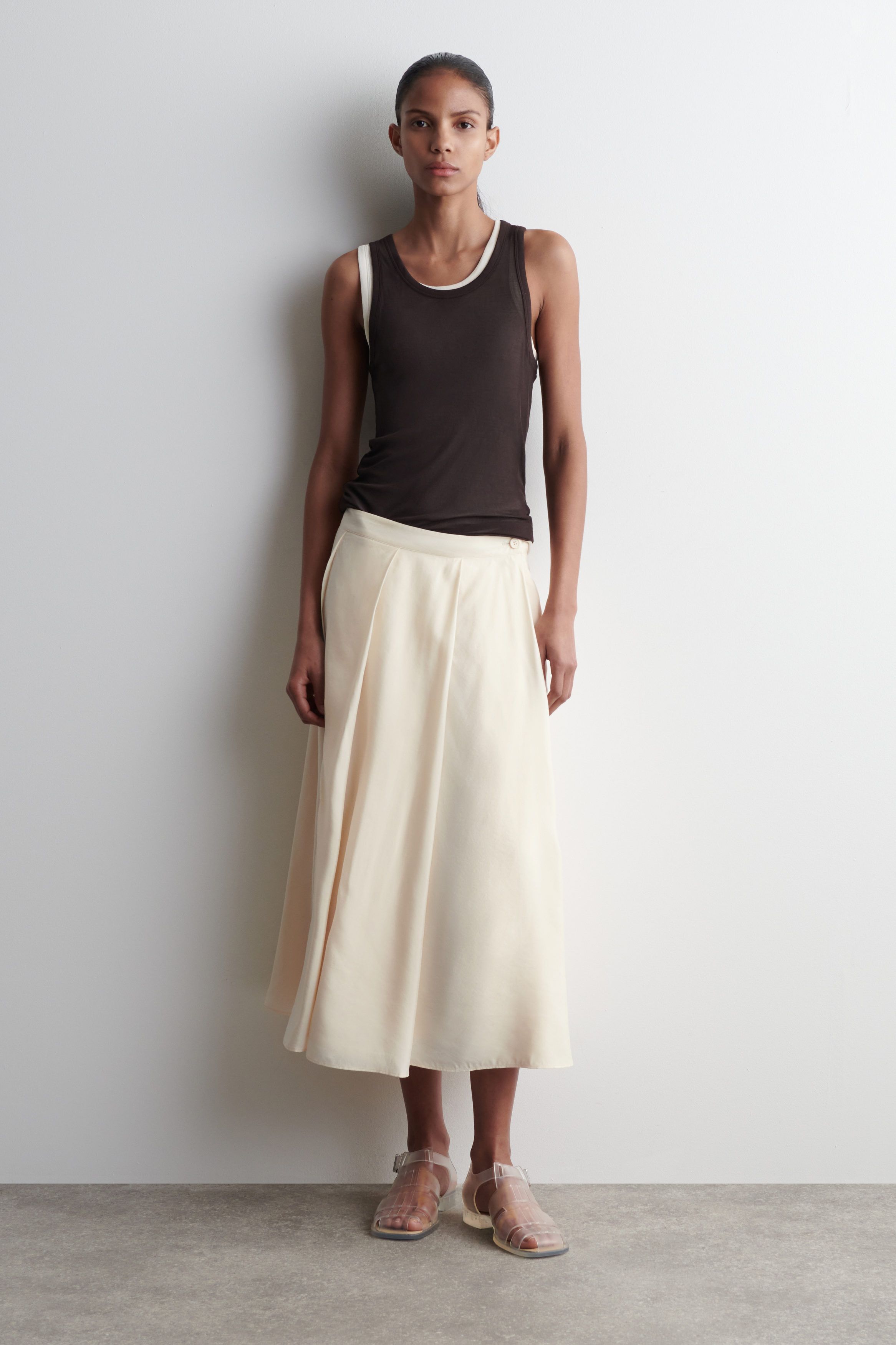 플리츠 에이라인 미디 스커트 PLEATED A-LINE MIDI SKIRT 1283682001
