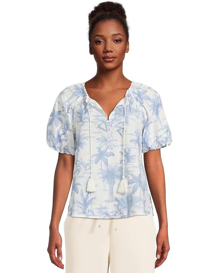 여성 포플린 숏 슬리브 탑 Women's Tommy Bahama Fortuna Fronds Poplin Short Sleeve Top  10001723171654