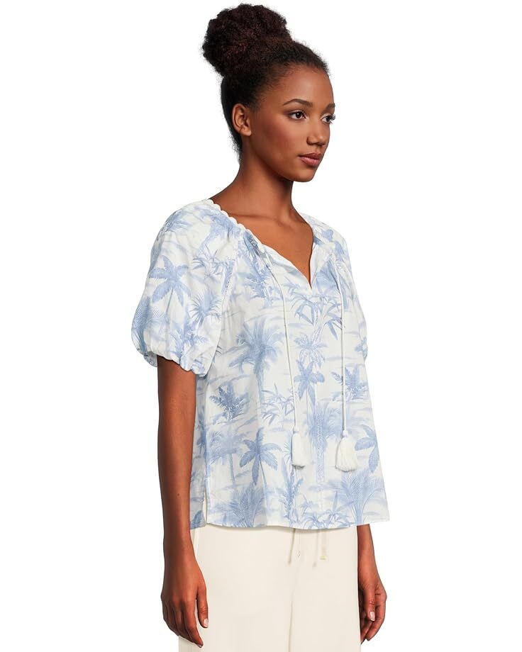 여성 포플린 숏 슬리브 탑 Women's Tommy Bahama Fortuna Fronds Poplin Short Sleeve Top  10001723171654