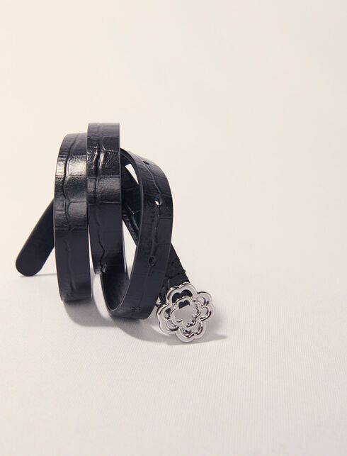 슬림 크록 가죽 클로버 벨트 Slim mock croc leather Clover belt MFACE00395 2517
