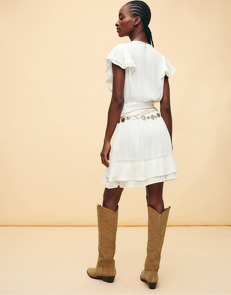 에크루 러플 Minikleid in Ecru mit Ruschen 208944218Ecru