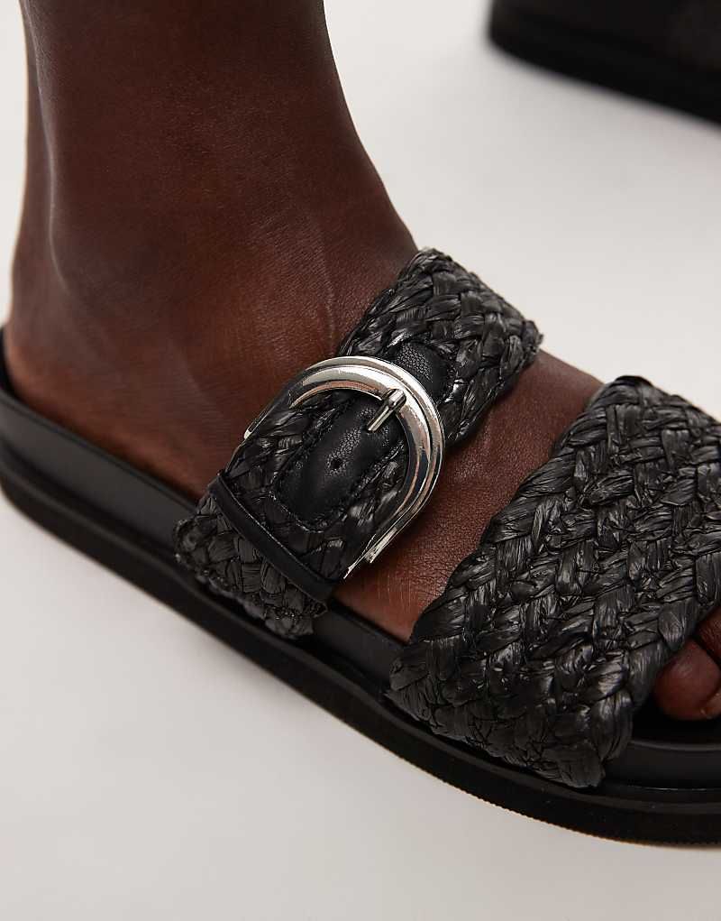 블랙 Flache Sandalen aus Webmaterial in Schwarz mit Schnalle 207704805SCHWARZ