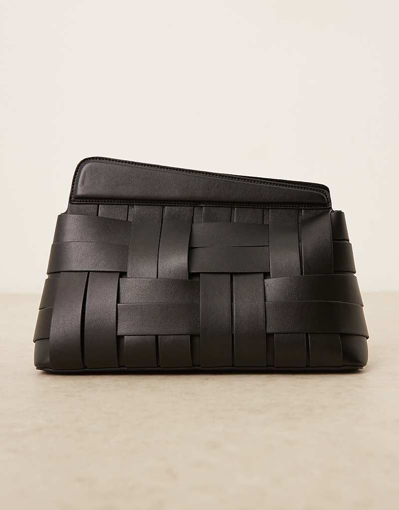 클러치 블랙 & Asymmetrische Clutch in Schwarz mit Schlaufenhenkel und Flechtdesign 208111140Schwarz