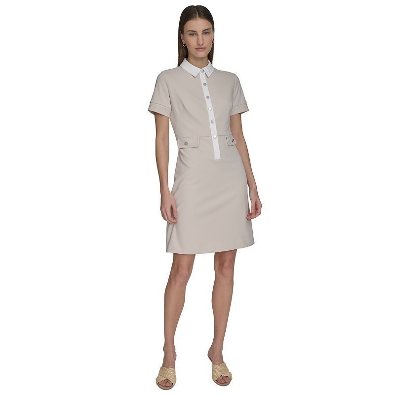여성 반팔 에이라인 Women's Short-Sleeve A-Line Scuba Shirtdress 22915959 Stony White