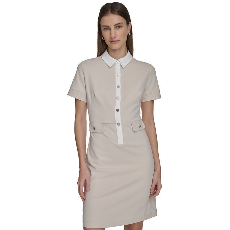 여성 반팔 에이라인 Women's Short-Sleeve A-Line Scuba Shirtdress 22915959 Stony White
