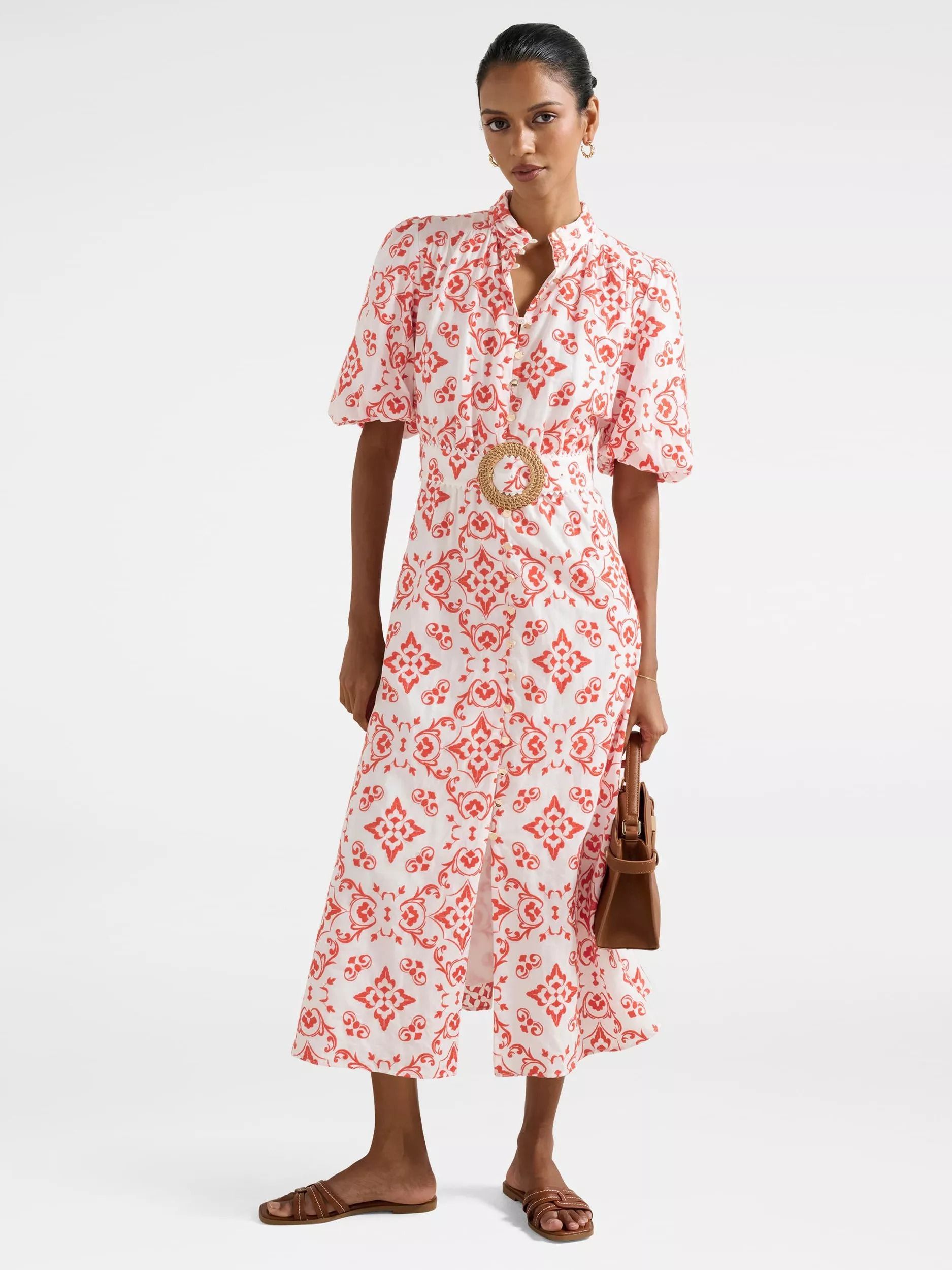 쁘띠 자수 미디 드레스 레드 Petite Rhiannon Embroidered Midi Dress, Red 113714948
