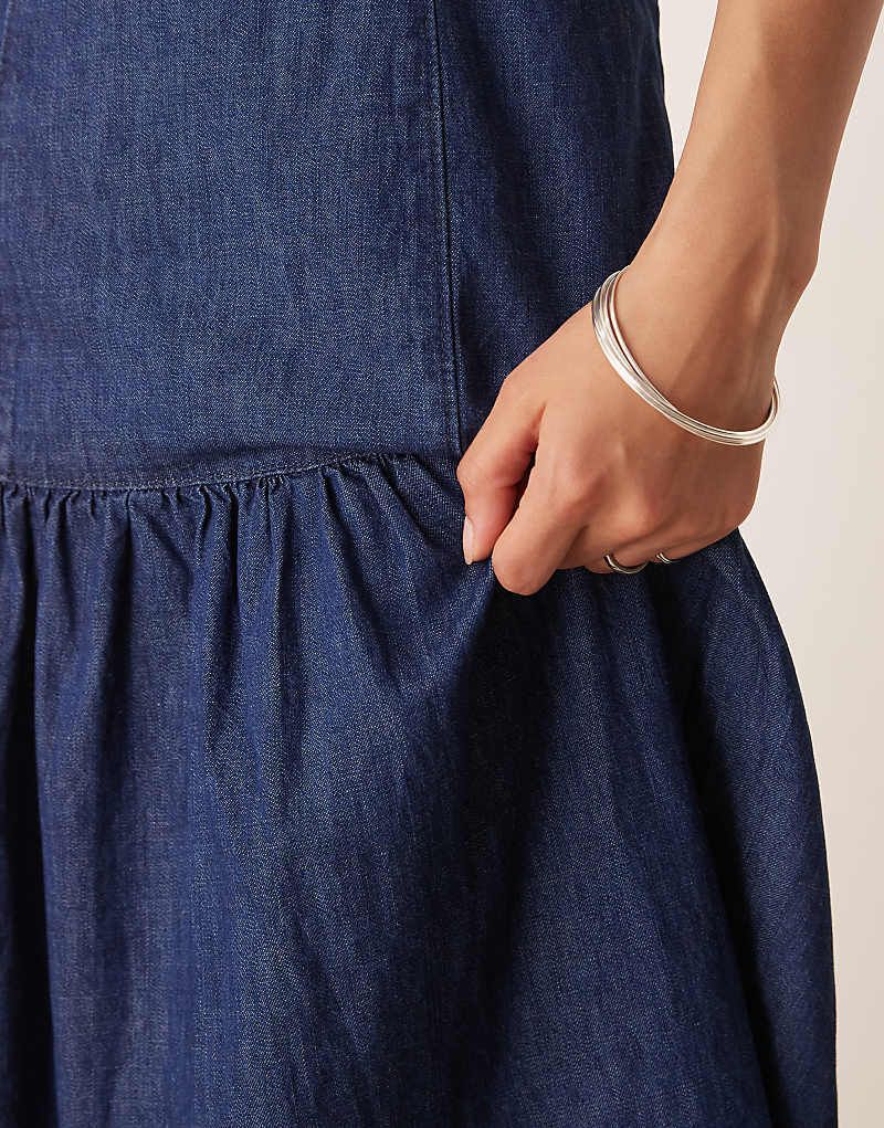 데님 & Tragerloses Midikleid aus weichem Denim mit Falten und Rinse-Waschung 208223283Rinse Wash
