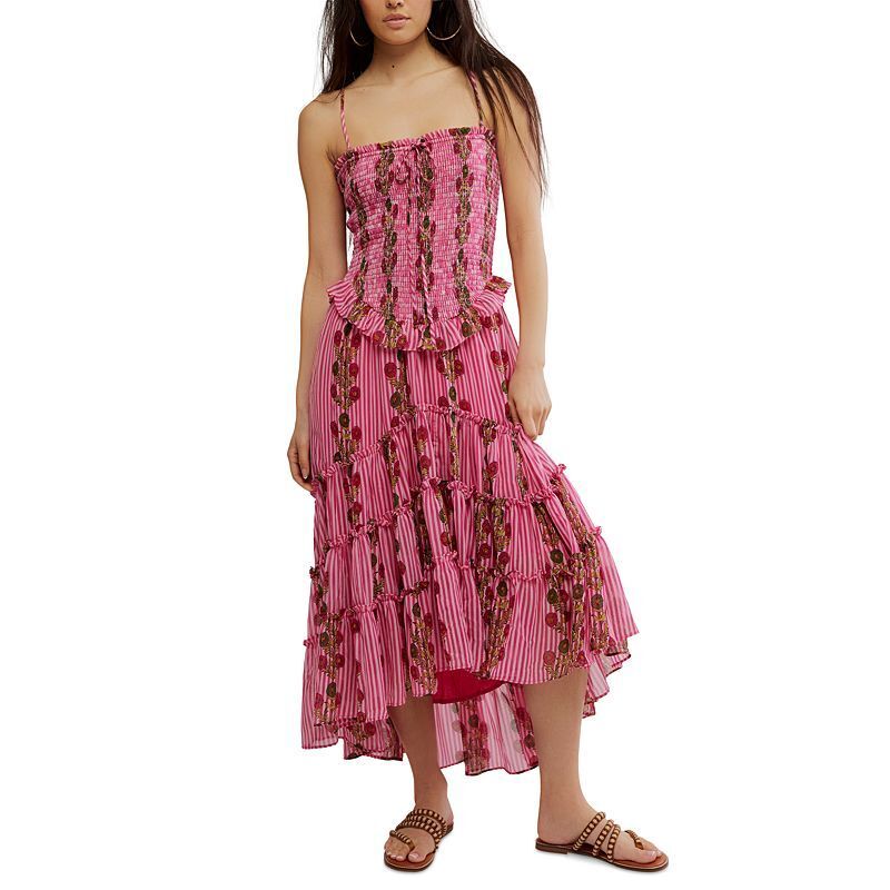 여성 민소매 스모크드 미디 Women's Alejandra Sleeveless Smocked Midi 22299914 Hot Pink Combo