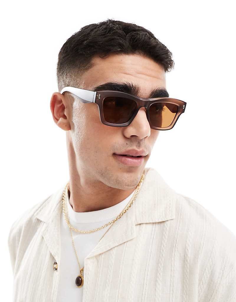 & Rechteckige Sonnenbrille mit mattem Gestell in Karamell und braunen Glasern 207790397Neutral