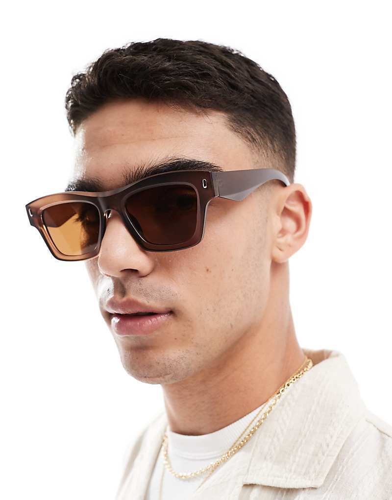 & Rechteckige Sonnenbrille mit mattem Gestell in Karamell und braunen Glasern 207790397Neutral