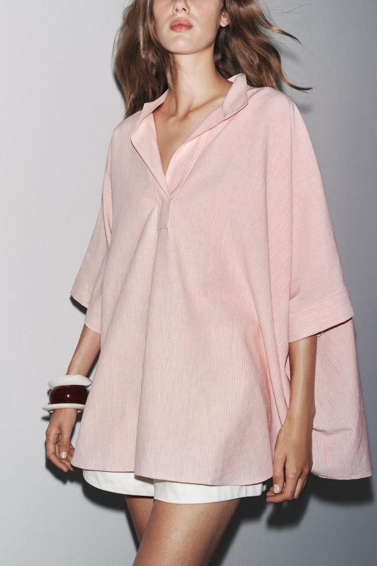컬렉션 스트라이프 오버사이즈 케이프 셔츠 ZW COLLECTION STRIPED OVERSIZE CAPE SHIRT 459158411